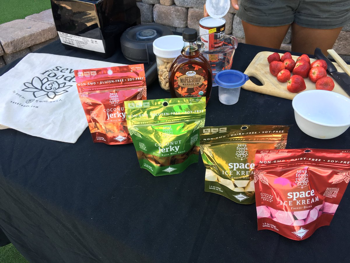 PatrickJPierce's tweet photo. .@sevafoods made its #SanDiego TV📺 debut today on @fox5sandiego. Michelle May showed how to make #SpaceIceKream &amp; #CoconutJerky w/ @ChrisMurphyTV. 🚀🍦= never melts, the perfect summer treat. 🥥= plant-based🌱 jerky w/ a tender, yet meaty texture for vegans + meat eaters alike. https://t.co/uqHx4BGIjh