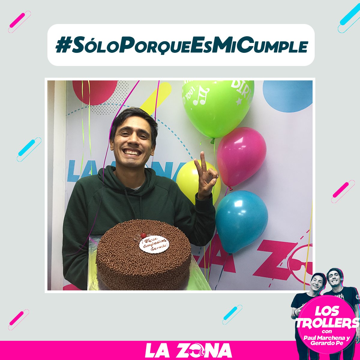 RadioLaZonaFM's tweet photo. #LosTrollers ya están en Radio La Zona 😎🎶😎
Y celebramos el cumpleaños de @GerardoPe_1 con el HT #SóloPorqueEsMiCumple 🎂🎉🎈 https://t.co/9BcyYG67ED