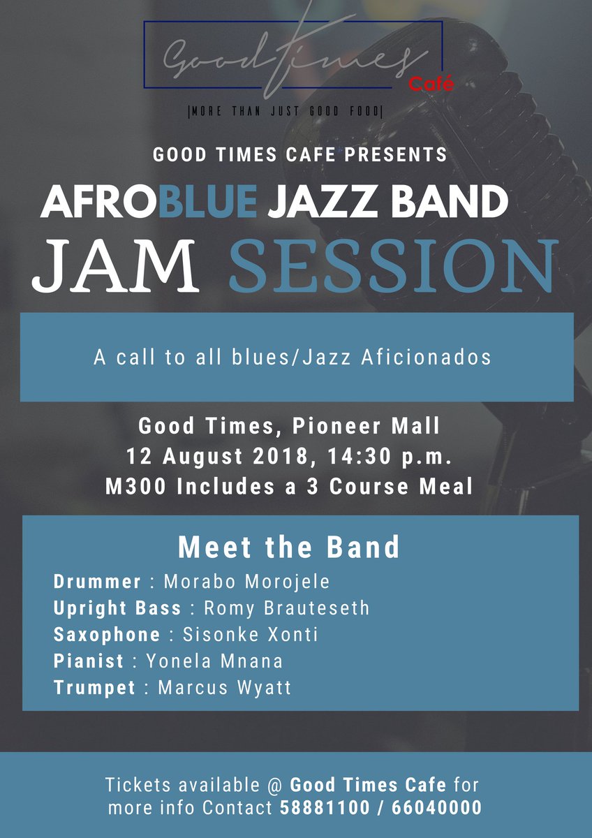 GoodtimesLSO's tweet photo. Are you a Jazz/Blues Aficionado then we bet you will enjoy the Afroblue Jazz band Jam Session this Sunday Afternoon. #Goodmusic #GoodFood #Goodvibes https://t.co/ZHwd5pFT6u