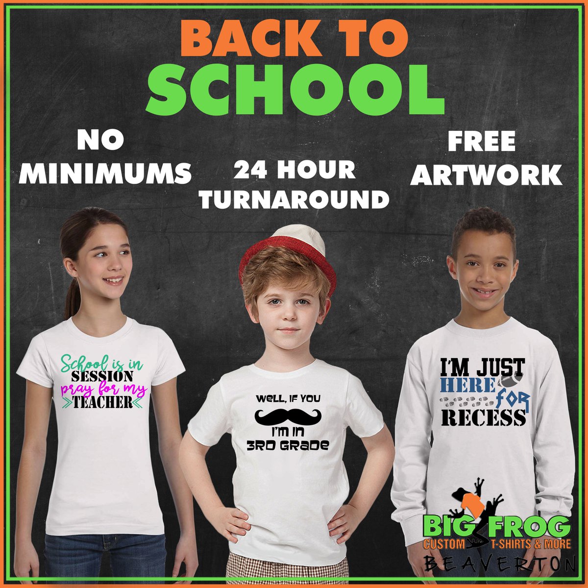 It's that time of year for back to school shopping! Stop by our shop to get your kiddos some unique shirts for the new year! fast turnarounds, no minimums, free artwork 
 #backtoschool #schoolpride #summervibes #nostalgia #freshclothes #pdx #excitement