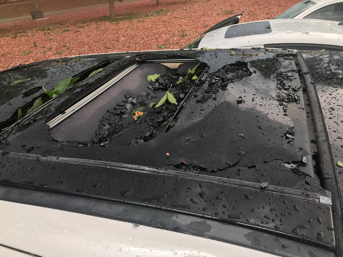 omgcornxo's tweet photo. when you buy a brand new car and 3 weeks later it’s totaled by a hail storm 😭🙃😪 https://t.co/1E8za6eugD