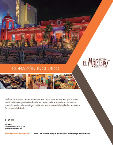 CancunPromotion's tweet photo. CORAZÓN INCLUIDO, RESTAURANTE HACIENDA EL MORTERO, DISFRUTE DE SUS SABORES MEXICANOS CON SENSACIONES UNIVERSALES QUE LE HARÁN SENTIR TODA UNA EXPERIENCIA CULINARIA. @HaciendaMortero https://t.co/6yvR2e0soh #Cancún #KrystalCancún #RevistaOnLine #clienteIntegra360 https://t.co/vt39ShQJYG