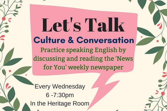monrovialibrary's tweet photo. Join us EVERY WEDNESDAY for the Literacy Center's Culture &amp; Conversation group. Practice speaking English with the 'News For You' weekly newsletter. We meet in the Heritage Room from 6-7:30pm! #MonroLib #AdultLiteracy #MPLLiteracyCenter https://t.co/ugeZiFPGeF