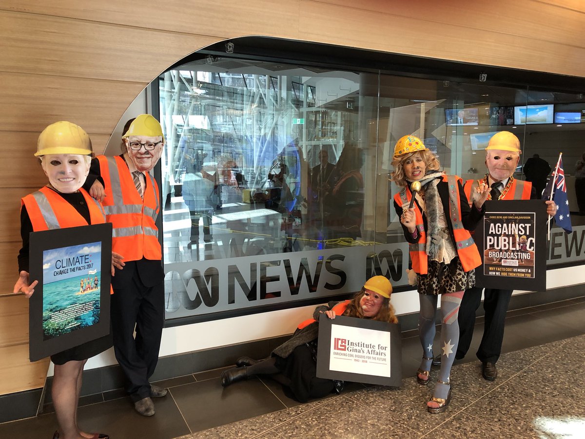 TheCoalDiggers's tweet photo. Our CEO2 Coral Bleach and various influential friends visited @ABCaustralia today to call for a fair go for #fossilfuel billionaires. In the interests of balance we need far more @TheIPA representation to help counter the plethora of commie greenies on OUR #ABC! #auspol #springst https://t.co/OOUQTY8jVl