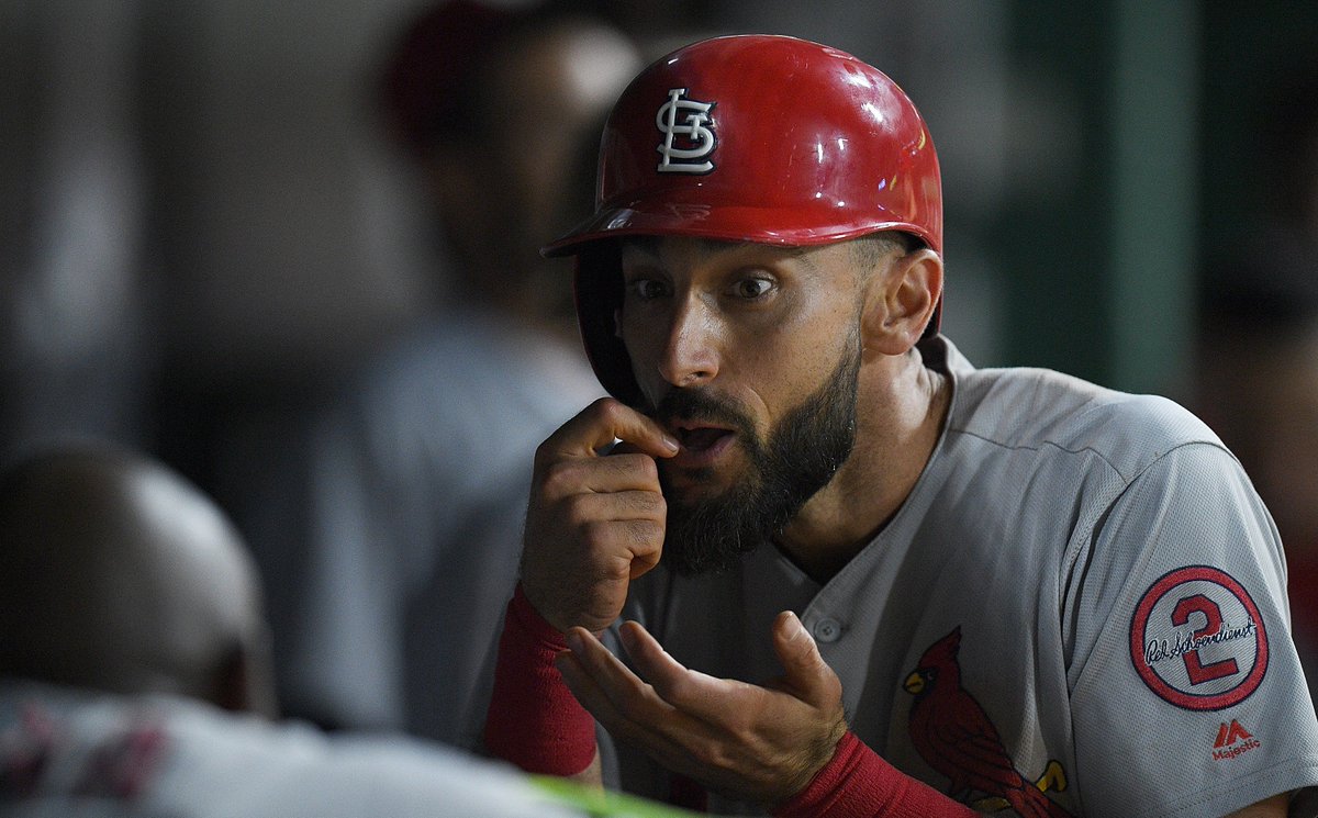 ESPNInsights's tweet photo. Matt Carpenter has reached base in 25 straight games, the longest single-season on-base streak of his career and the longest active streak in the majors.
He's batting .371 with a .491 on-base percentage in that span (since July 8). His BA is 3rd in MLB while his OBP is 1st. https://t.co/Xselq68kAh