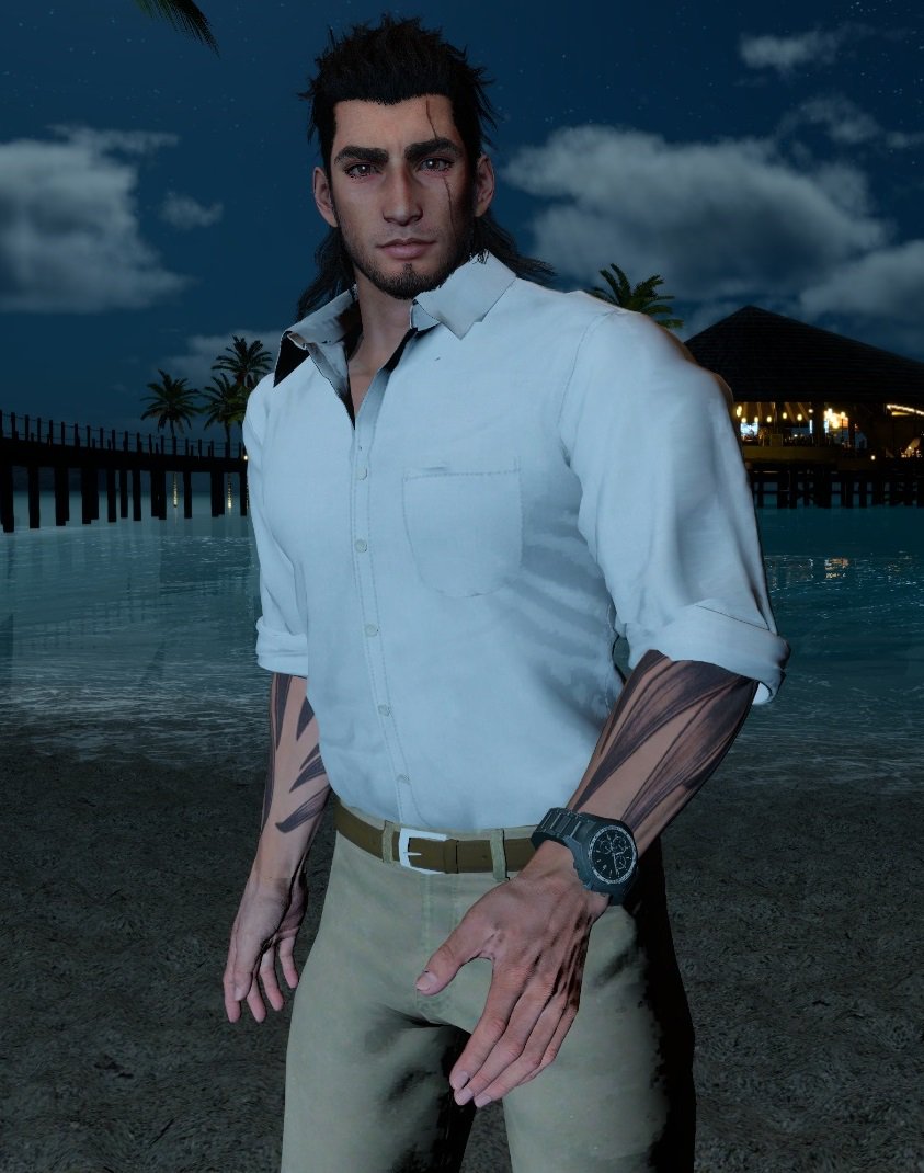 Glorious_Gladio's tweet photo. I've dressed Gladio for a relaxed beach date! Who wouldn't want to have a romantic seaside dinner with him? DL it here: https://t.co/sSiYUfKjDU #FF15 #FF15MOD #FF15WINDOWSEDITION #FFXVMODWATCH https://t.co/vtIpKe6x4F