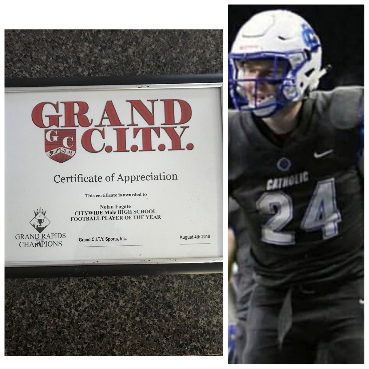 Grand City Sports (@grandcitysports) on Twitter photo #Congrats <a href="/GrandCitySports/">Grand City Sports</a> 2018 #CityofChampions HS Football Player of the Year <a href="/GRCCfootball/">Catholic Football</a> now <a href="/DU_Football/">Davenport Football</a> <a href="/DUAthletics/">Davenport Panthers</a> own <a href="/Nolan_fugate24/">Nolan Fugate</a> 🏆 Congrats Nolan! Stay tuned for more Awards Highlights #GCS10 #Congrats <a href="/GrandCitySports/">Grand City Sports</a> 2018 #CityofChampions HS Football Player of the Year <a href="/GRCCfootball/">Catholic Football</a> now <a href="/DU_Football/">Davenport Football</a> <a href="/DUAthletics/">Davenport Panthers</a> own <a href="/Nolan_fugate24/">Nolan Fugate</a> 🏆 Congrats Nolan! Stay tuned for more Awards Highlights #GCS10