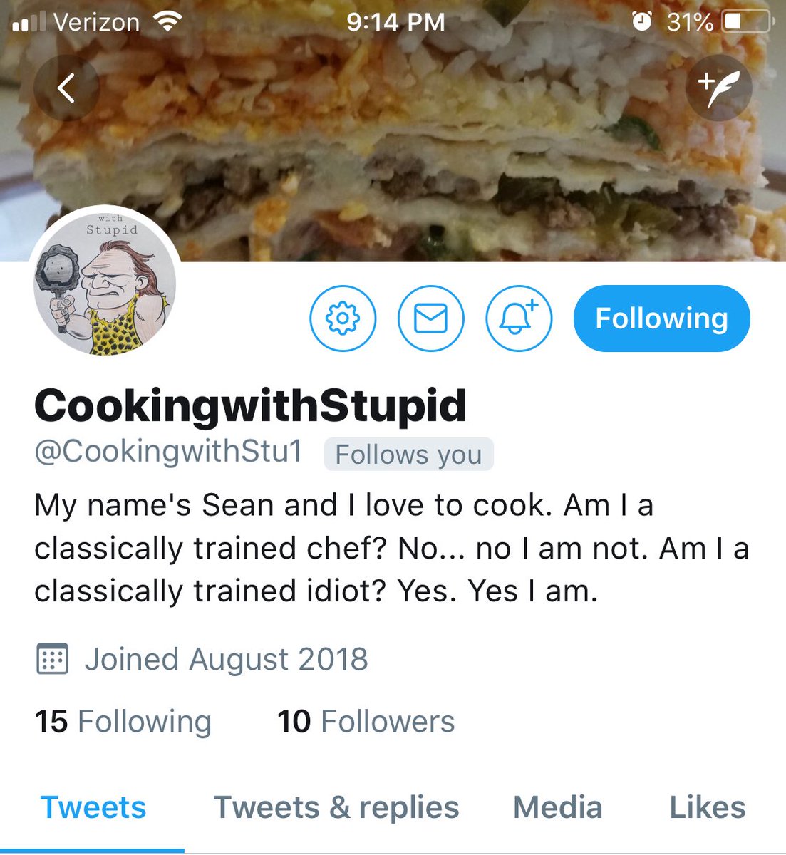 Hey ever follow my buddy Sean he has a cool ass cooking show
