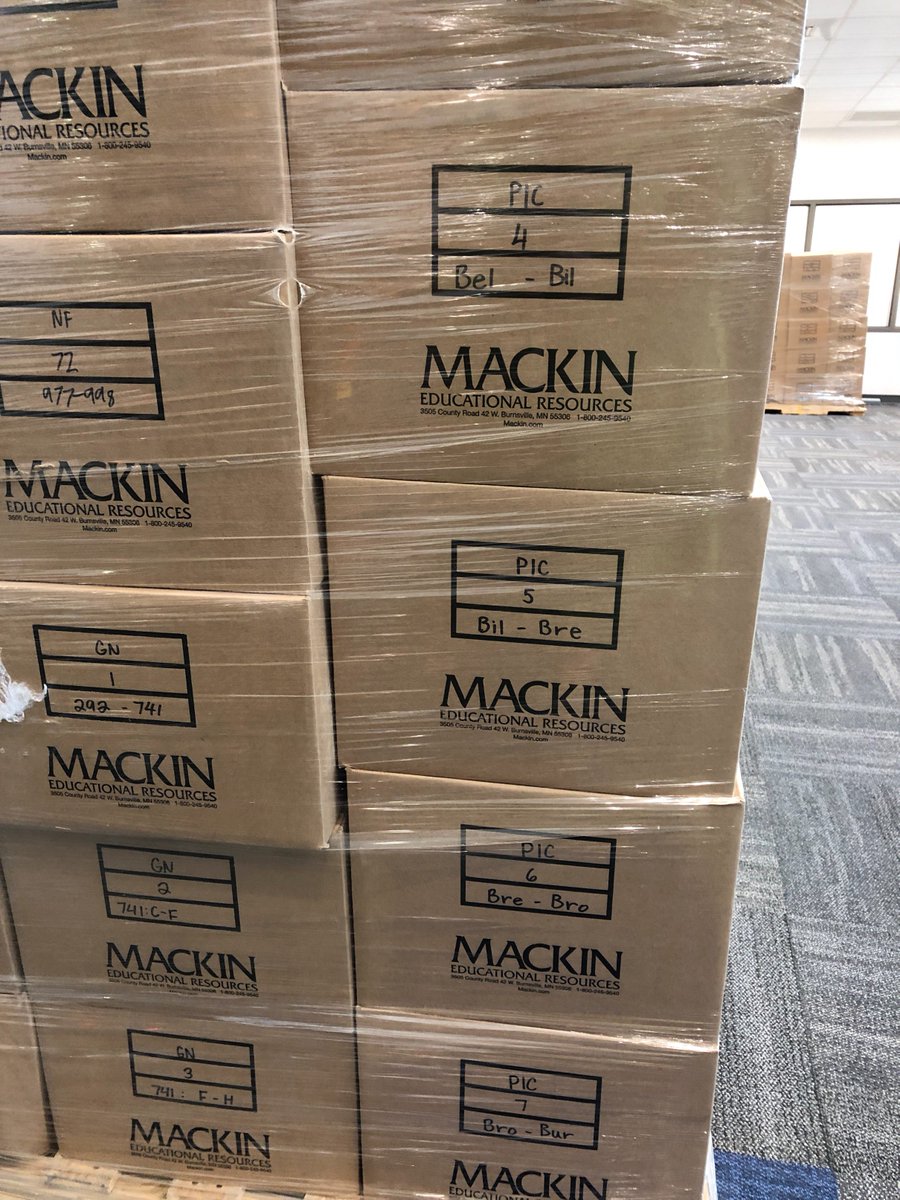 FoxbankSchool's tweet photo. Delivery of our #FoxbankElementary library collection on time and smooth! Thank you @MackinVIA for the white glove service! Now let the shelving begin! #ohboykinweread #futurereadylibs #tlchat #brandnewschool #monckscorner #foxbank #volunteers @SCASLNet @bcls @bcsdschools https://t.co/a8EPuNYIcN
