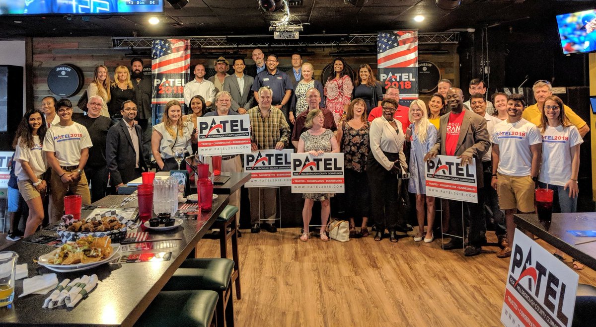 pateltimes's tweet photo. Thankful to co-hosts @dipafl @FrankieVaya & @bodeyzafa for hosting tonight's Meet & Greet @OBriens_Brandon! We are grateful to the over 60 #PATEL2018 supporters who joined us as we share our #VotePatel message throughout Hillsborough County! https://t.co/nCkU6VMZd1 https://t.co/BI94s09slB