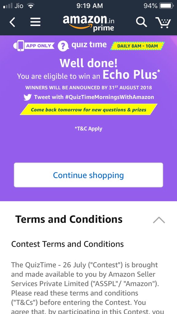 pjoshibwr's tweet image. @amazonIN 

#AmazonAppQuiz
#Contest
#QuizTimeMorningsWithAmazon