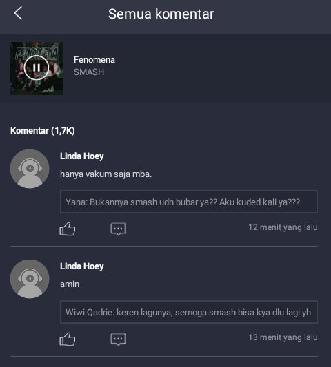 Udah 1,7k komentar di Joox nih♥️ bakal tembus 2k komentar ga yah? Yuu ah sering2 streaming lagu SMASH - FENOMENA di platform musik kesayangan kalian atau request request di Radio ❤️❤️ #FENOMENASMASH