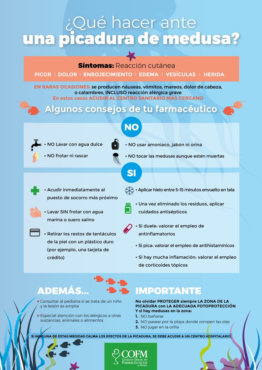 HigiaComunidad's tweet photo. ¿Qué hacer ante una picadura de #medusa?  @COFMadrid https://t.co/yYoeKiMVVs