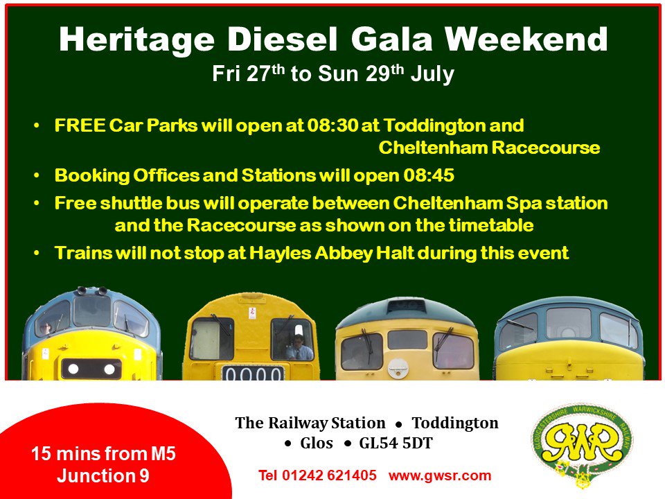 Back to Broadway Heritage Diesel Gala Fri 27 to Sun 29 Jul 18, 3 days of heritage diesel operations and more besides. Note Hayles Abbey Halt will be closed for the weekend.   

More: ow.ly/9WDw30l3C9t 

#Cotswolds #Heritagerailway #DieselGala