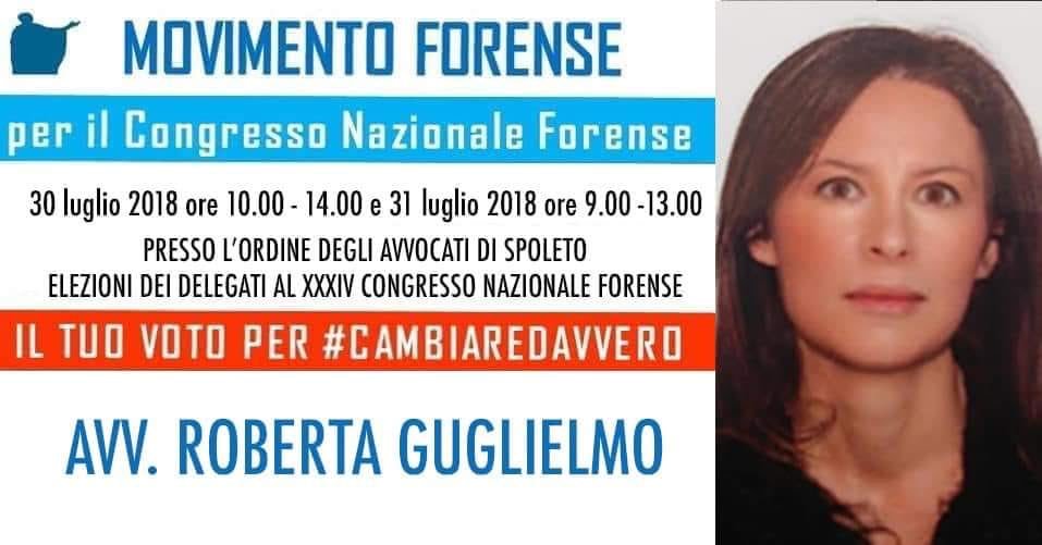 Movforense's tweet photo. Care amiche e cari amici, il Movimento Forense - #Spoleto candida la collega  Roberta Guglielmo delegata al #CongressoNazionaleForense di #Catania2018.
Se avete colleghi o domiciliatari o amici, è il momento di chiamarli e mandarli a votare!
Un voto per #CambiareDavvero https://t.co/63CRwmZXax