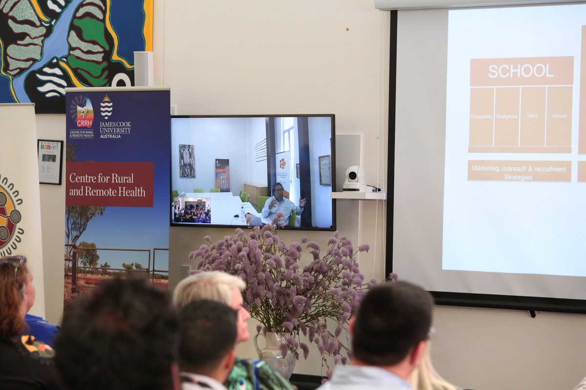 AYRI2018's tweet photo. PVC Indigenous Professor Martin Nakata presenting his strategy & rationale to #AYRI2018 via remote technology #RealisingRemotePossibilities @CRR_JCU @jcu https://t.co/HZXMuIH5PO
