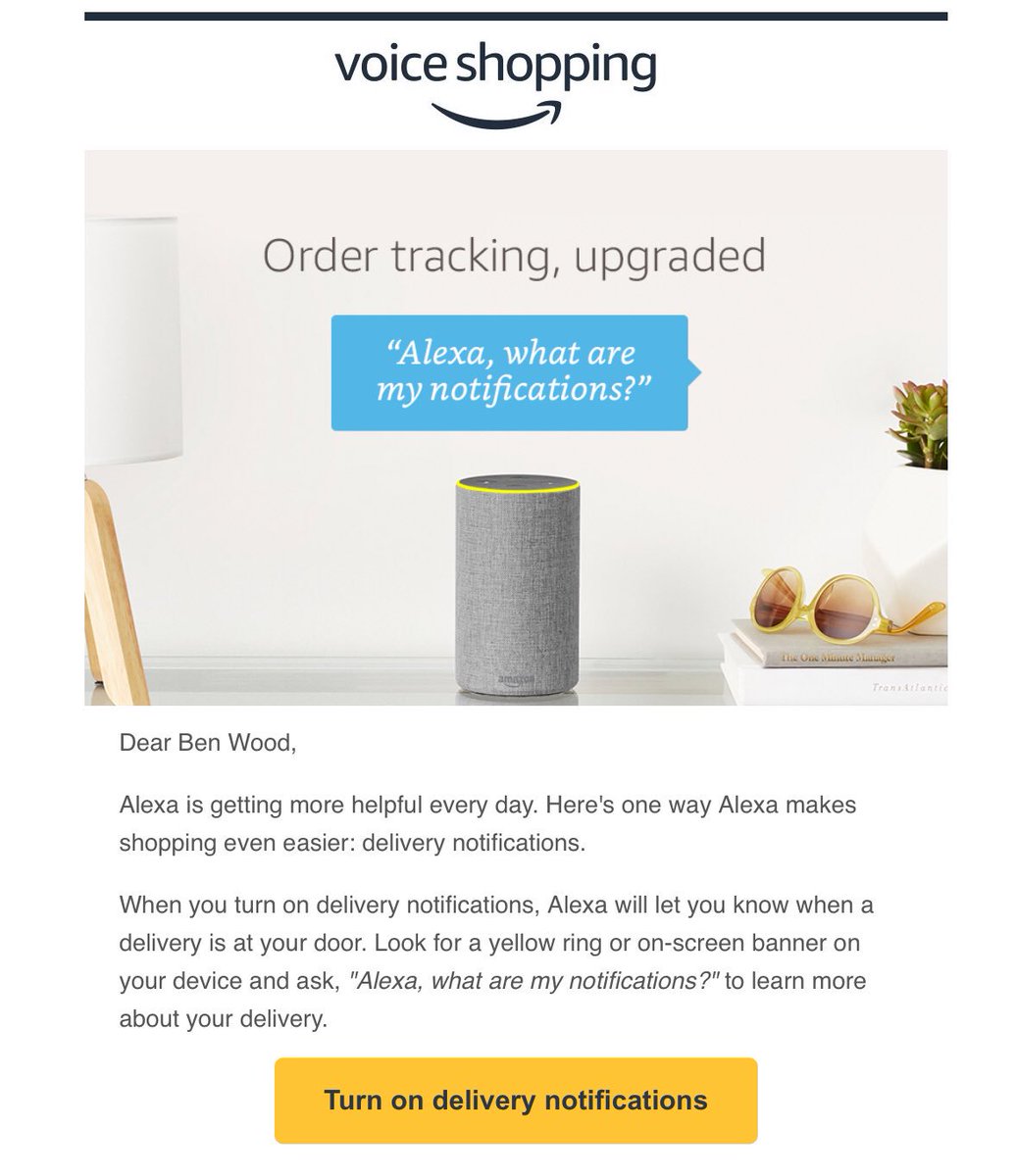 Ben Wood On Twitter Amazon Adds Delivery Notifications To Echo Devices Yellow Ring On Speaker Only Devices Dot Etc And On Screen Notification On Echo Show Spot Further Evidence Of Future Role Amazon