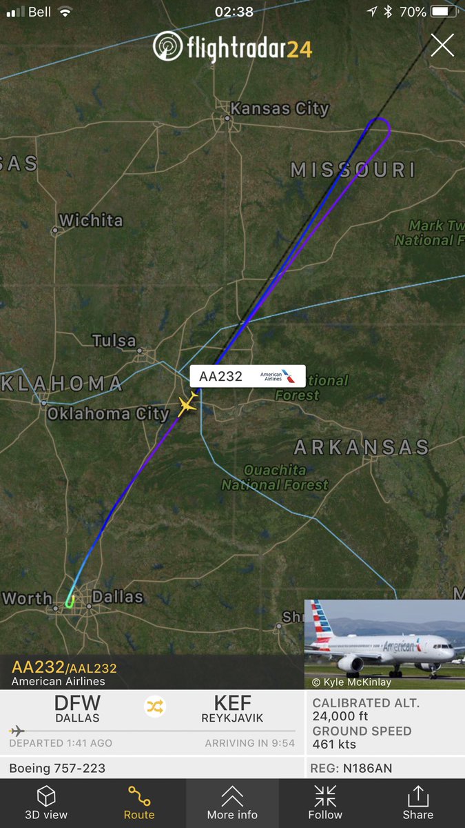TomPodolec's tweet photo. DIVERSION
American Airlines #AA232 to Reykjavik returning to Dallas.
N186AN Boeing 757-200
🕵️♂️ @Maddog77283
https://t.co/oNqOvySo72 https://t.co/sGUQ8FHZPj