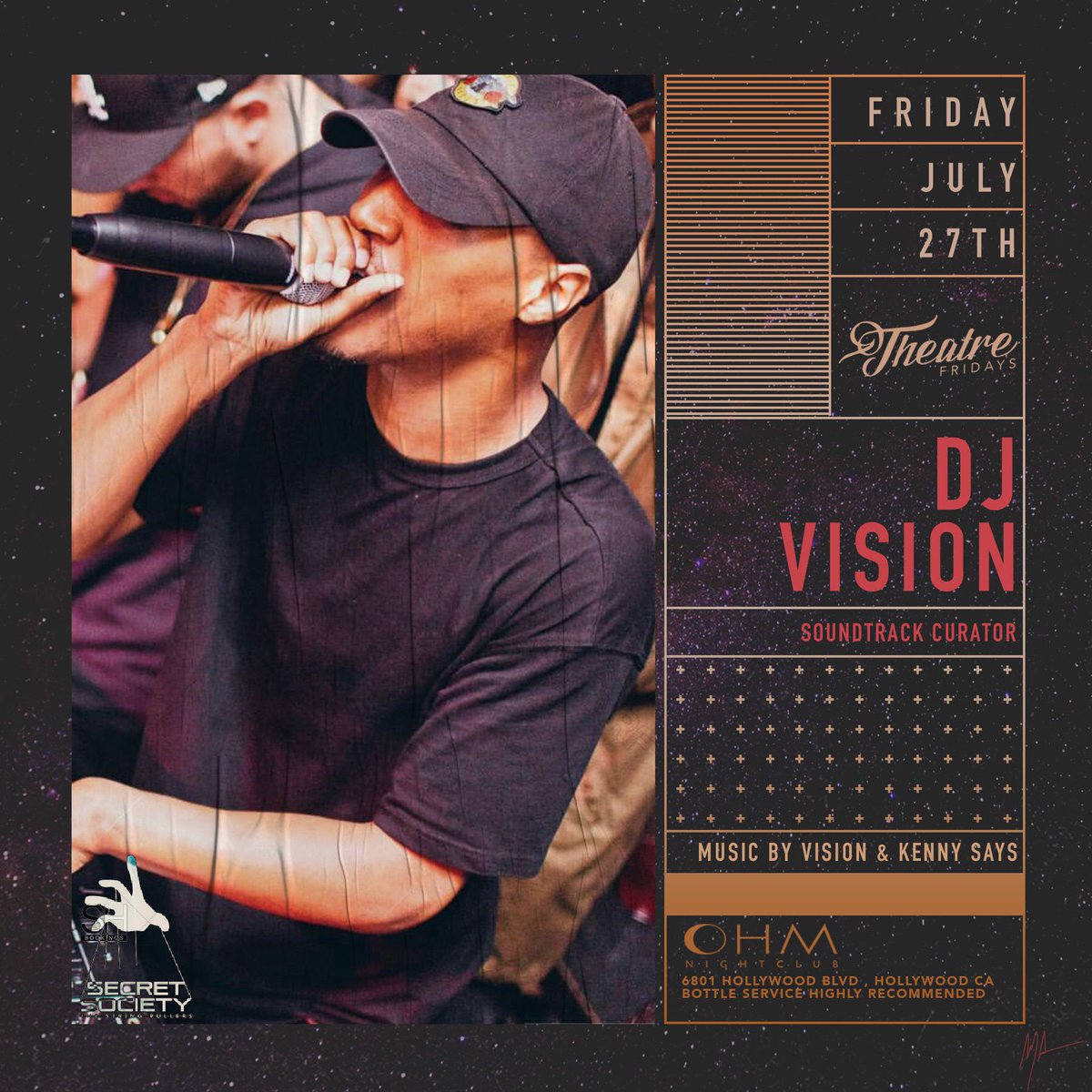 RelapseLA's tweet photo. FRIDAY 10pm #TheatreFridays (21+) inside @ohmnightclubla 6801 Hollywood Blvd 4th Floor LIVE w/ @EricBellinger  &amp; Friends FREE B4 11PM ON #DIAMONDLIST #WeOhmTheNight Music by @DJVISION_ https://t.co/6Clq0TiJOY