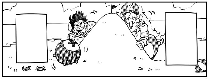 夏コミ原稿でもしっかり二人でエンジョイサマー４コマを描くなどした。週末あたりに表紙とかサンプル一部あげつつ、来週には去年同様に各キャラ１コマずつサンプルアップします！ 
