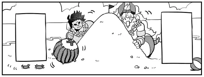 夏コミ原稿でもしっかり二人でエンジョイサマー４コマを描くなどした。週末あたりに表紙とかサンプル一部あげつつ、来週には去年同様に各キャラ１コマずつサンプルアップします！ 
