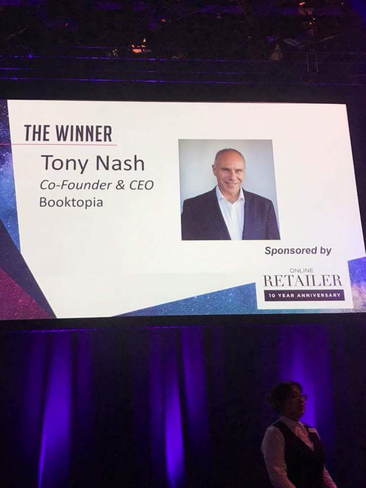 booktopia's tweet photo. Huge congratulations to Booktopia founder and CEO, Tony Nash who has been handed the Industry Recognition Award at tonight's Online Retailer Industry Awards #ORIAS18 👏🍾🍻🥂🌟🎉🏆🏆🏆 https://t.co/A0WQQxGTqk