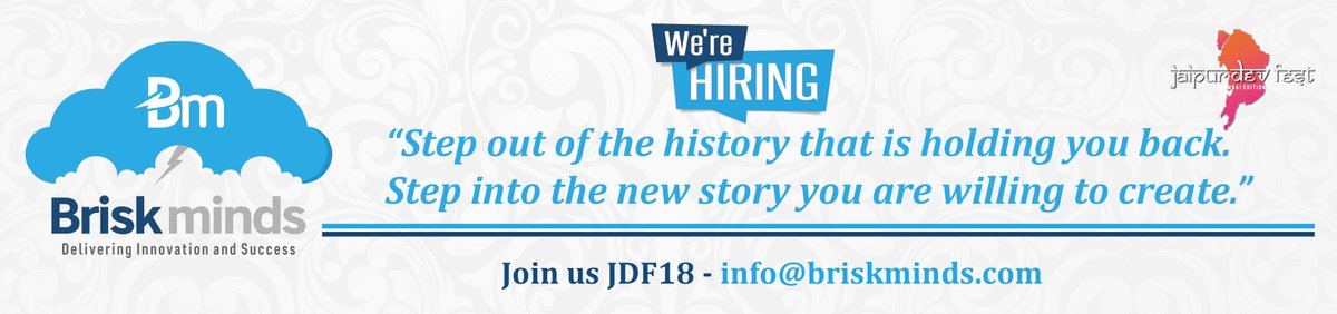 jaipurdevfest's tweet photo. Dream jobs offered by @Briskminds at #JDF18 (#Photo and #Wifi sponsors)

Drop a note at hr@briskminds.com and meet the experts on the spot. https://t.co/kd6QeNJjBa