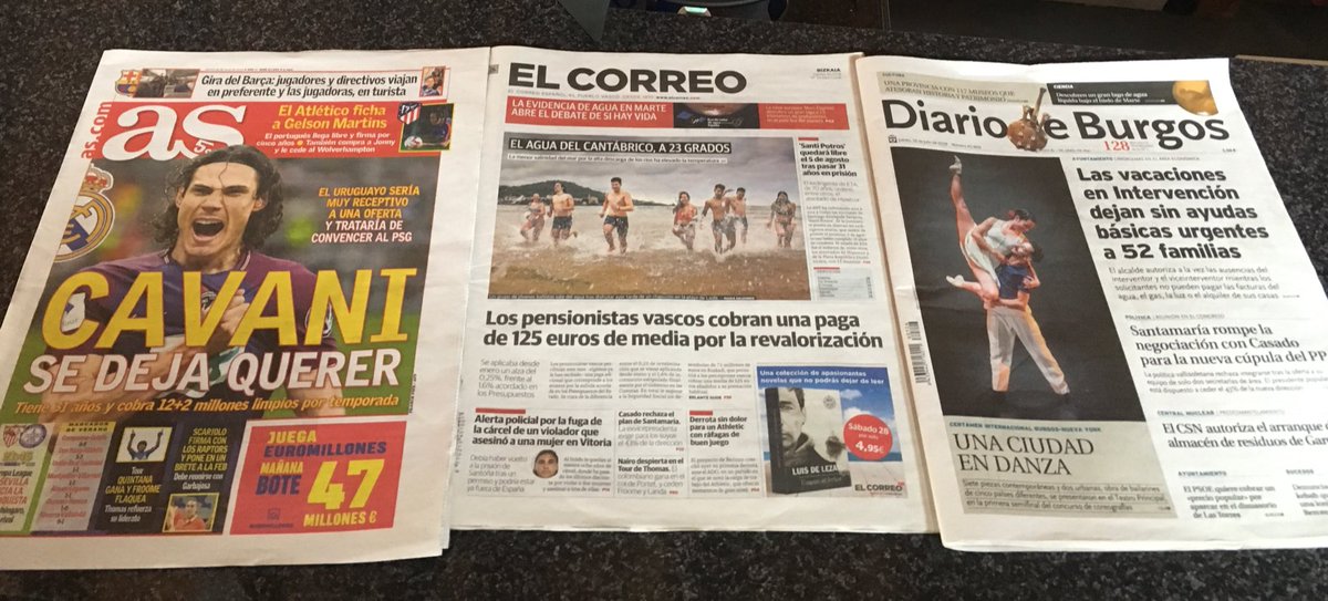 Desde hoy, a vuestra disposición hasta el fin del verano, la prensa diaria. <a href="/diariodeburgos/">Diario de Burgos</a> , <a href="/diarioas/">Diario AS</a> y <a href="/elcorreo_com/">El Correo</a>. #desconectadosPero