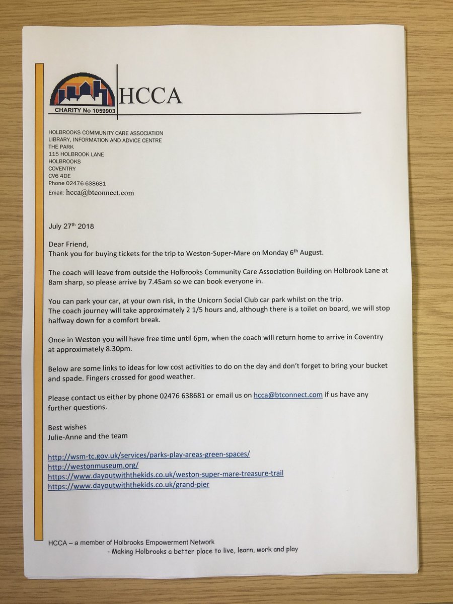 For anybody going on the Western trip organised by HCCA please read the attached letter.