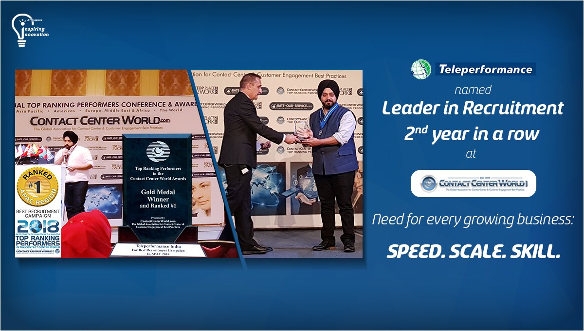At Teleperformance India, we adequately invest in talent acquisition model based on 3 pillars – People, Processes &amp; Tools
 
Leader in Best Recruitment, 2nd year in a row. Thank You Teleperformers for Transforming Passion into Excellence, yet again! <a href="/AlexArora13/">Amandeep Singh Arora</a> 
#1BPO #TPInspires