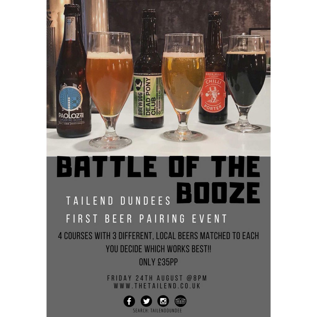 Have you heard...... We are holding our first beer battle on the 24th August!! This is sure to sell out, so grab your tickets fast 🏃🏼‍♂️💨💨 🍻🍺🍺🍻#lovetailend #dundee #beerevent #dd1 #sunnydundee #edenmill #brewdog #edinburghbeerfactory #tailenddoesitbetter #events