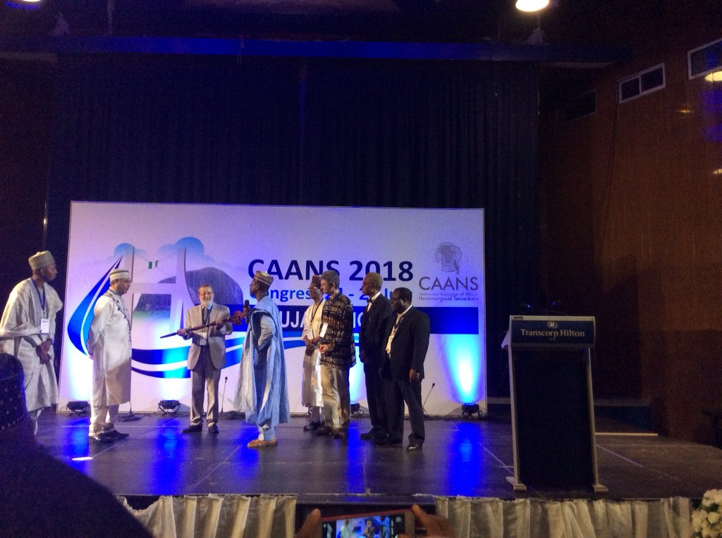 2018Caans's tweet photo. Prof. Sidi from Algeria (past CAANS president) passes the mantle to the incoming CAANS president Prof. Qureshi from Kenya. #CAANS18 https://t.co/B7cCIpH2iK