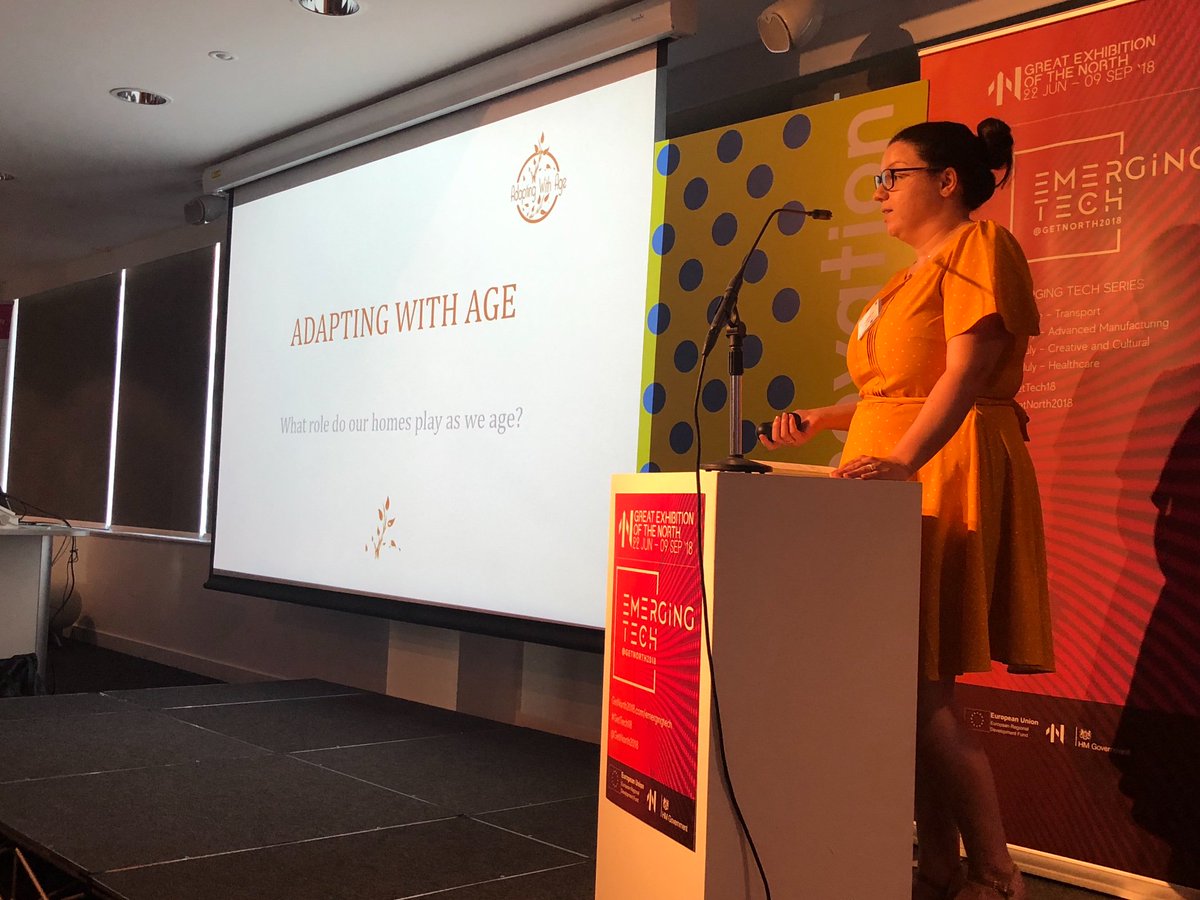 MiCarePlan_'s tweet photo. Katie Gilmartin speaking about the Green House Programme, and her team’s focus on adapting housing for our ageing population. Brilliant!  #GETTech18 https://t.co/U3NVUxNP7Y