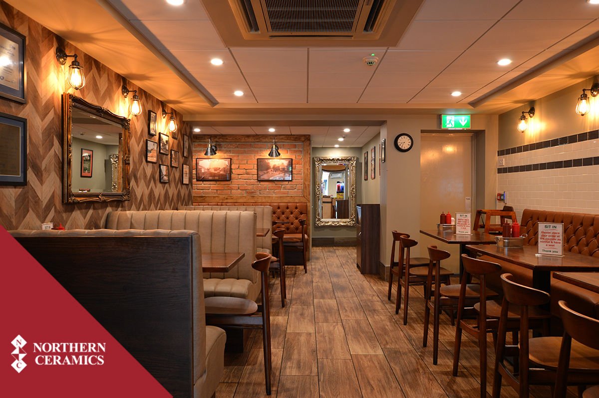 ceram98's tweet photo. We did some work with Tommy's Chippy in Ballykelly recently to help get their diner looking stunning! Here are a couple of shots from the new interior. Be sure to call in if you are passing and grab some of their famous fish and chips - we did :) #tiles #chippy #shopinteriors https://t.co/2lUBCMle6K