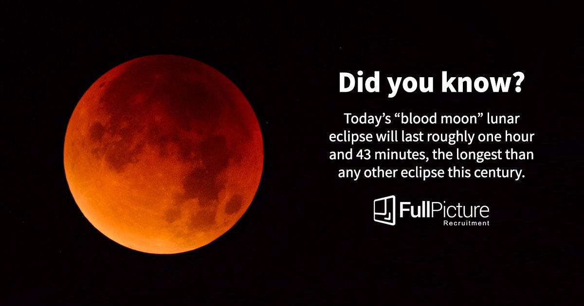 FullPicture_Rec's tweet image. #FridayFact - Tonight will see the longest lunar eclipse take place this century, and will last roughly one hour and 43 minutes. The optimal time to get out and witness the #BloodMoon is at 8.49pm.