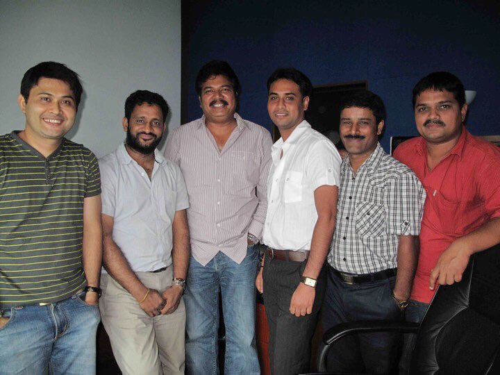 resulp's tweet image. Eight Years apart the first photo is during #Robot1 and second is today on #Robot2 - @2.O after our presentation of the first draft of Sound Design to @DirectorShankar. An excited team, happy faces with an air of creating something unorthodox!