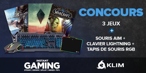 InstantGamingFR's tweet image. 🎁Participe à notre concours avec @KLIMTechs. 
Pour participer c&apos;est simple: 
👉1) RT
👉2) Clique sur le lien : instant-gaming.com/fr/giveaway/KL…