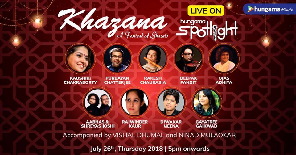 Meghodeepa's tweet photo. #Khazana2018 live on #hungamaspotlight steaming NOW @Singer_kaushiki @stringstruck @DeepakPandit72 #rakeshchaurasia @Ojastabla @Nayaabudhas https://t.co/nL8dy80QCt