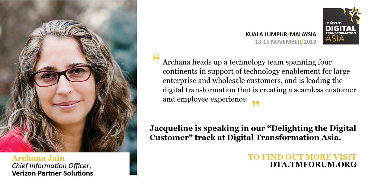 Trying to create superior customer experiences through personalized engagements? At Digital Transformation Asia 2018 in Kuala Lumpur, 13-15 Nov, Archana Jain from <a href="/verizon/">Verizon</a> is investigating this in our "Delighting the Digital Customer" track. <a href="/jainarc/">archanajain</a> 

bit.ly/2OdxZn3