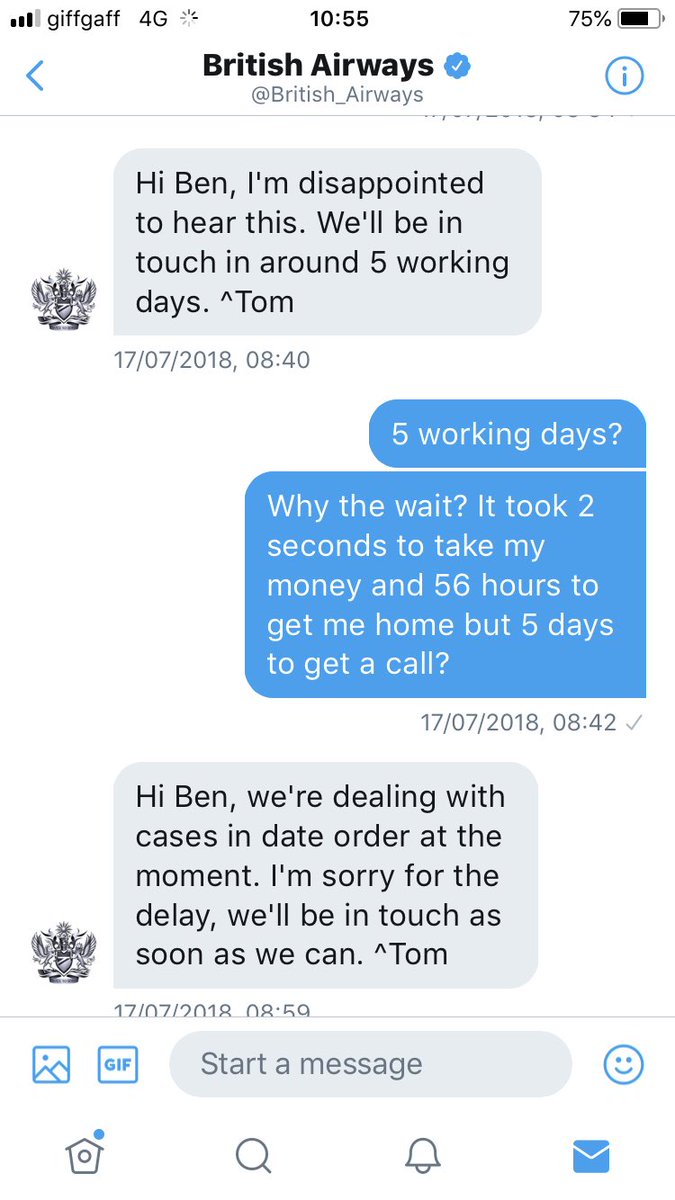 BenjiHaye's tweet photo. @British_Airways I’ve now been told 5 working days and now 10 working days. Which one is it? https://t.co/3xKaCnGXEX