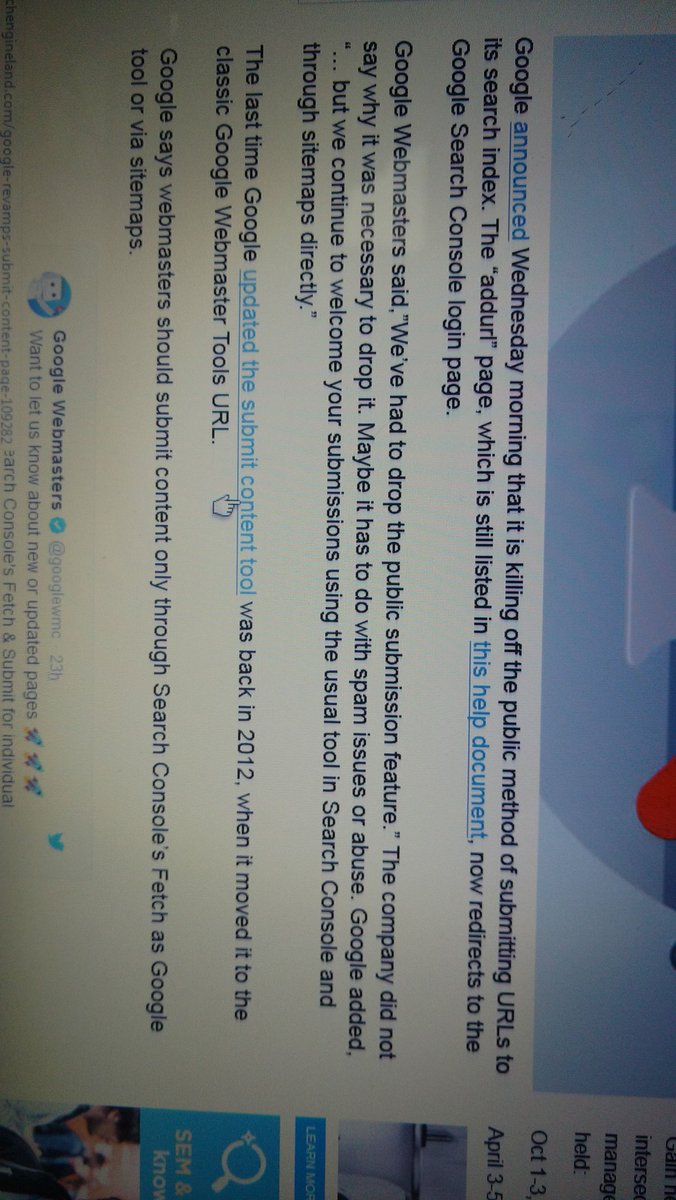 Dilshad75376588's tweet image. #Google officially announced wednesday morning that #SubmitURL is not allowed anymore. Source @sejournal