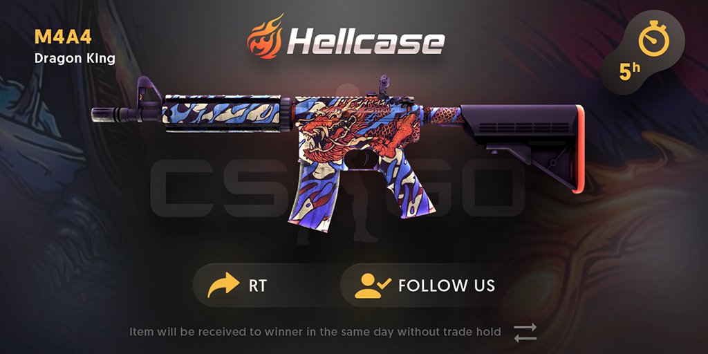 hellcase's tweet photo. 🔥Fast Giveaway M4A4 Dragon King🔥
- RT and Follow us;
- Go https://t.co/NGAWs8jAof 
A winner in 5 hours! https://t.co/Nm1CjlyJel