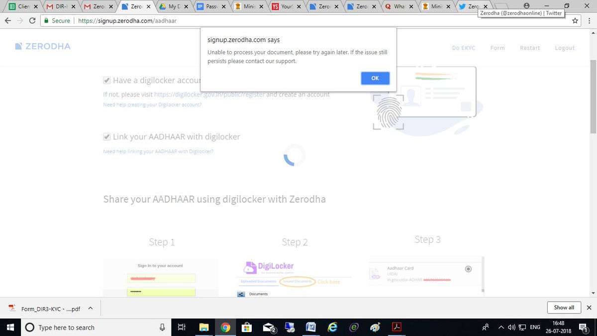 m_panchavatikar's tweet image. @zerodha Worst experience. Unable to link Digi Locker while account opening, called support they provided another no. which that guy is not picking up. again called support, now that guy sends me same link which is not working. #WORST_SUPPORT