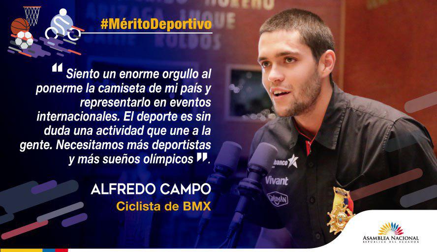 AsambleaEcuador's tweet photo. En la sesión 530 del Pleno de la Asamblea Nacional el deportista @alfredocampov recibió la condecoración Dr. Vicente Rocafuerte al #MéritoDeportivo. Señaló que el deporte es una actividad que une a la gente. #DíaDeporteEc https://t.co/oUx9uQdgsF