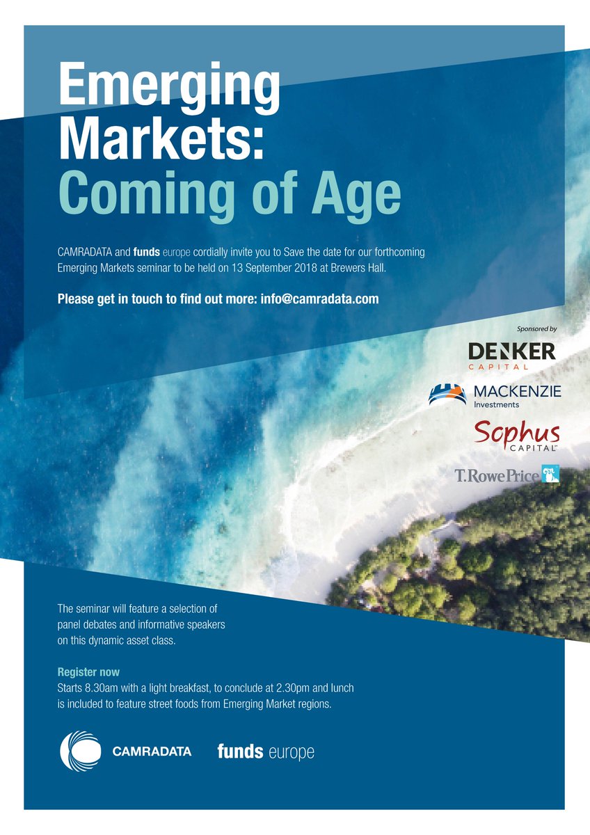 CAMRADATA's tweet photo. NEW Speakers confirmed for our #EmergingMarkets Seminar on 13th September: https://t.co/axTb4cFRa0
Including @TRowePrice @SophusCapital @MackenzieInvest @DenkerCapital @FundsEurope and more to come! Sign up via the link to attend... #CAMRADating #Events https://t.co/1fLNE9zgyz