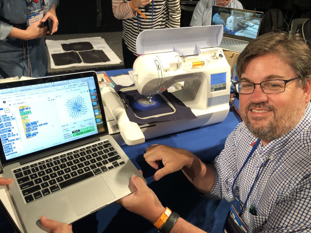 krswan's tweet image. Stitching my code with @turtlestitch! #scratchMIT2018