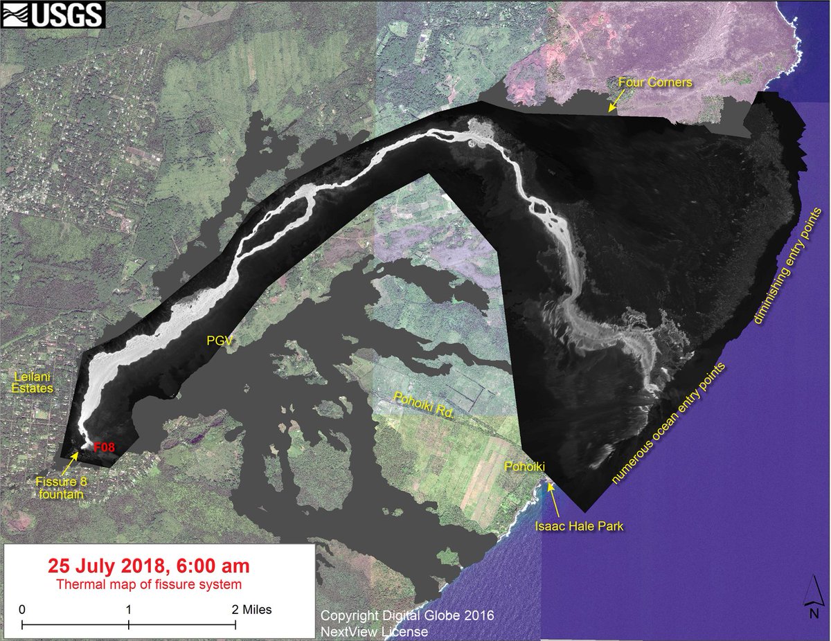 USGSVolcanoes's tweet photo. #Kilauea #Volcano #LERZ #thermalmap - as of 6am July25. #oceanentry along coast near #Ahalanui. https://t.co/IjZjhFoSSs
Temps displayed in gray-scale value. Brightest pixels = hottest.
Base map by @DigitalGlobe https://t.co/ue65FOGDpF