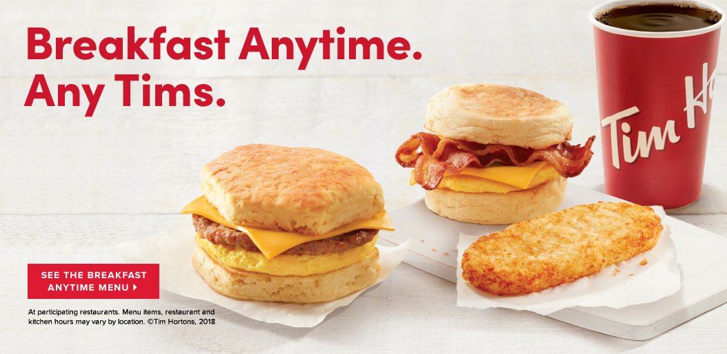 Tim Hortons to debut all-day breakfast menu, 2018-07-24