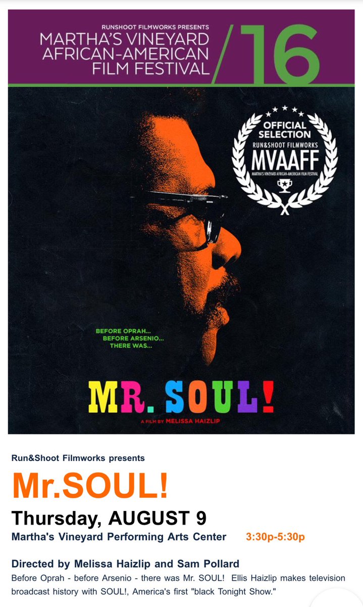 mrsoulthemovie's tweet photo. 2 weeks from TODAY: join us on #MarthasVineyard @mvaaff Thurs 8/9 3:30pm with special guest Exec. Producer @BlairUnderwood &amp; Prod/Dir. @mhaizlip #SOUL #MVAAFF #SummersFinestFilmFestival #ColorofConversation #tellblackstories #mrsoulthemovie #blackfilm #documentary https://t.co/4k5fNcv0s9