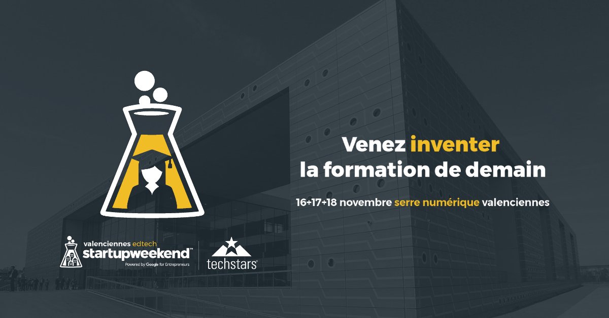 👩‍🎓🎉 Startup Weekend Valenciennes est de retour avec une édition #EdTech ! Plongez dans le monde entrepreneurial pendant 54h en créant une entreprise dans le domaine de l'éducation et de la formation du 16 au 18 nov. à la <a href="/serrenumerique/">serrenumerique</a>.

🎟️ Billets: buff.ly/2A9kstO